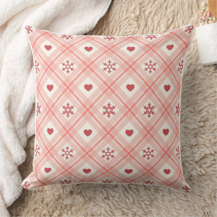 Coussin Flocon de neige rose rétro et Motif de coeur sans