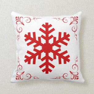 Coussin Flocon de neige rouge d'hiver avec Noël de fête 
