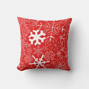 Coussin Flocon de neige rouge et blanc Noël Motif