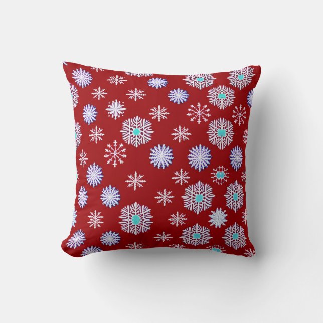 Coussin Flocon de neige vintage en rouge (Recto)