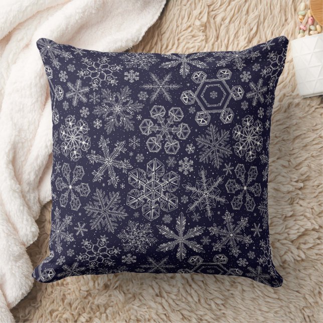 Coussin Flocons blancs sur fond bleu (Couverture)