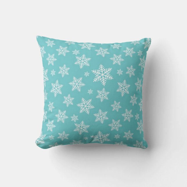 Coussin Flocons blancs sur motif bleu d'hiver (Recto)