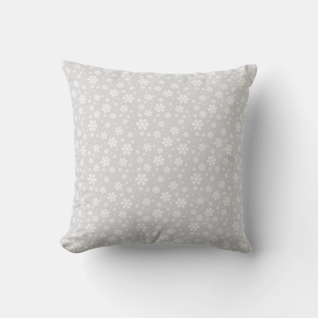 Coussin Flocons blancs sur motif d'hiver argenté (Recto)