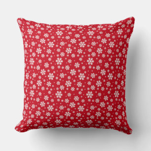 Coussin Flocons blancs sur motif hivernal rouge