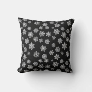 Coussin Flocons d'argent sur fond noir