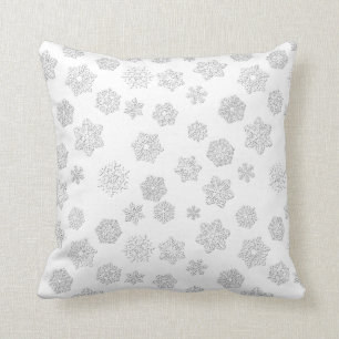Coussin Flocons de neige à trois dimensions blancs sur un
