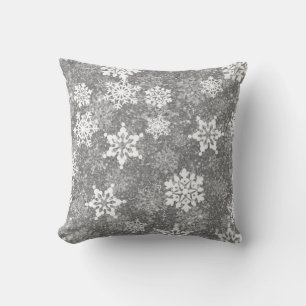 Coussin Flocons de neige blancs Luxueux Gris Élégant Noël