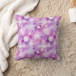 Coussin Flocons de neige blancs violets de Noël