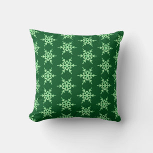 Coussin Flocons de neige, cristaux vert pâle sur fond vert