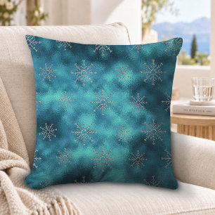 Coussin Flocons de neige de Noël élégants bleu aqua fêtes