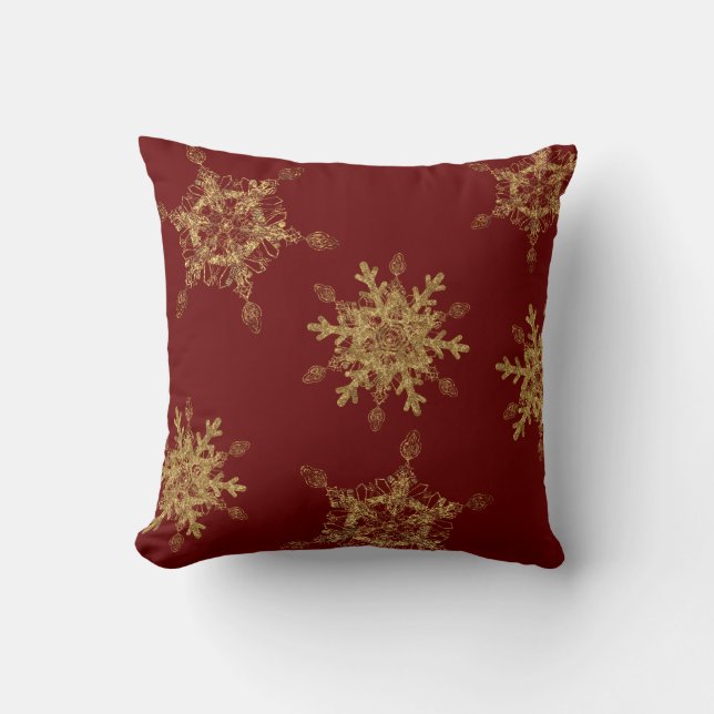 Coussin Flocons de neige dorés burgundy élégants   (Recto)