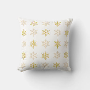 Coussin Flocons de neige dorés élégants sur fond blanc
