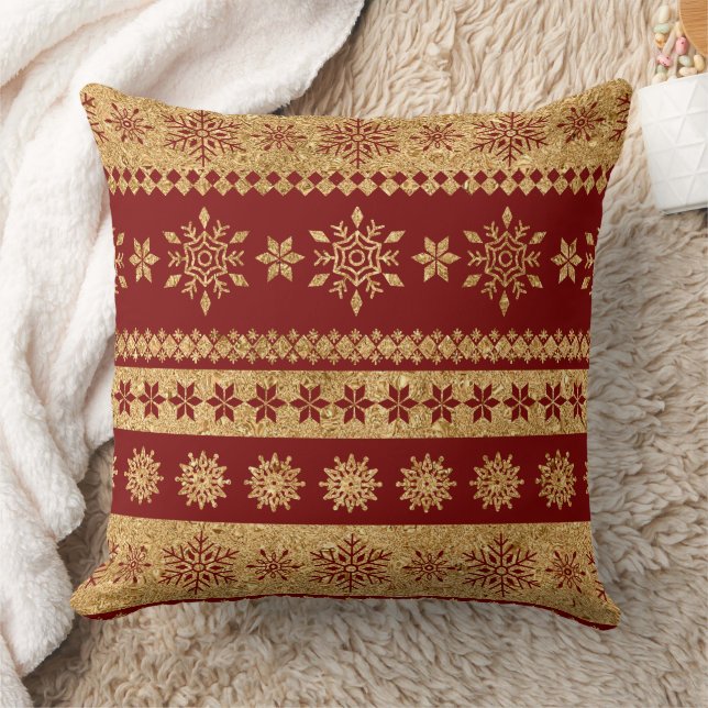 Coussin Flocons de neige dorés sur fond rouge - Noël class (Couverture)