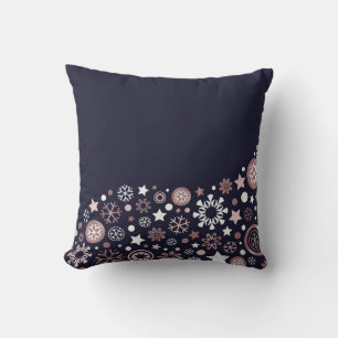 Coussin Flocons de neige élégants chic rose bleu et blanc
