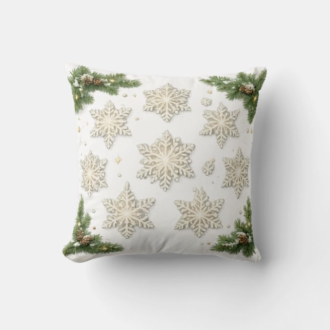 Coussin Flocons de neige élégants et Noël de pin (Recto)