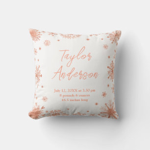 Coussin Flocons de neige en or rose sur des statistiques d