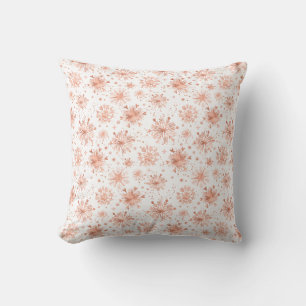Coussin Flocons de neige en or rose sur fond blanc