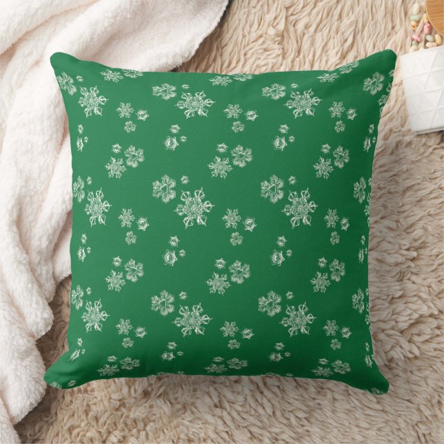 Coussin Flocons de neige faits main - Vert clair et blanc (Couverture)