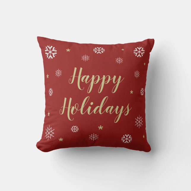 Coussin Flocons de neige Joyeuses Fêtes rouges (Recto)