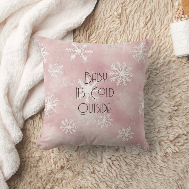 Coussin Flocons de neige rayures rose et blanc de Noël  (Couverture)