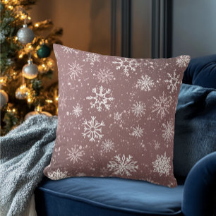 Coussin Flocons de neige rose poussiéreux Élégant Noël d'h