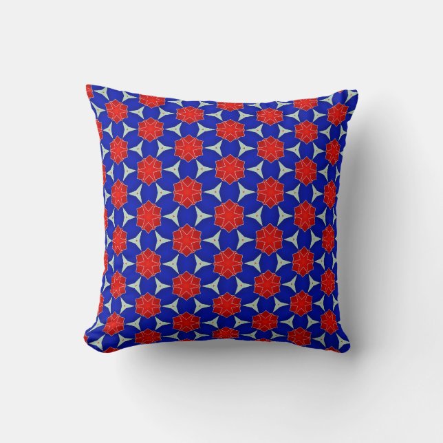Coussin Flocons de neige rouges et bleus (Recto)