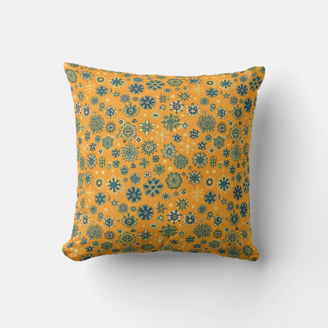Coussin Flocons de neige vintage sur fond jaune (Recto)