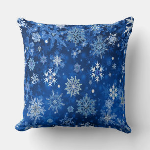 Coussin Flocons de Noël Bleus et Argent