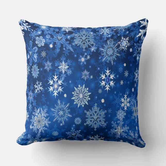 Coussin Flocons de Noël Bleus et Argent (Recto)