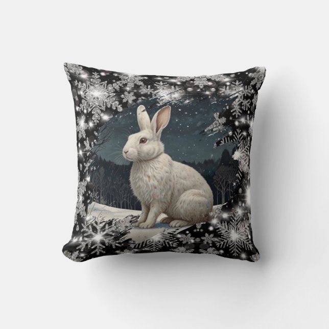 Coussin Flocons de Noël élégants lapin blanc (Recto)
