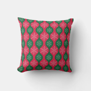 Coussin Flocons de Noël sur Ogee Vert Rouge Vintage