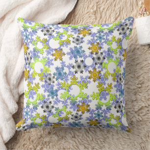 Coussin Flocons de papier découpé multicolores sur fond bl