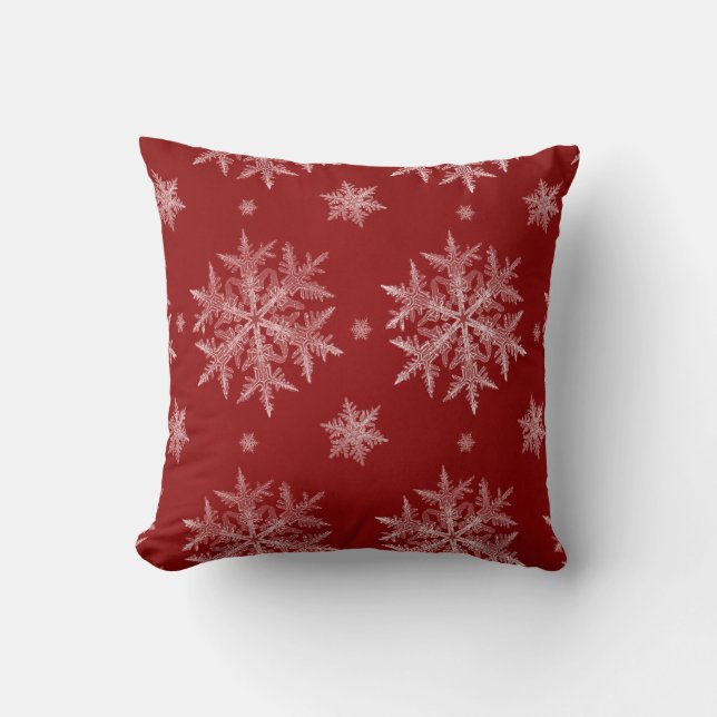 Coussin Flocons Rouges Fêtes de Noël (Recto)