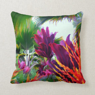 Coussin Flora et palmettes tropicales
