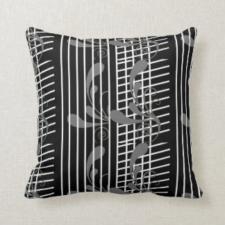 Coussin Flora grise noire, ligne blanche carreau