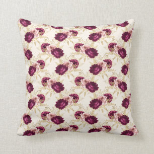 Coussin Floral à la crème rose bordeaux