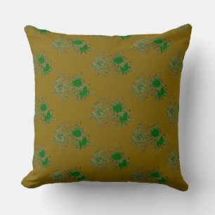 Coussin floral à la moutarde avec fleurs vertes