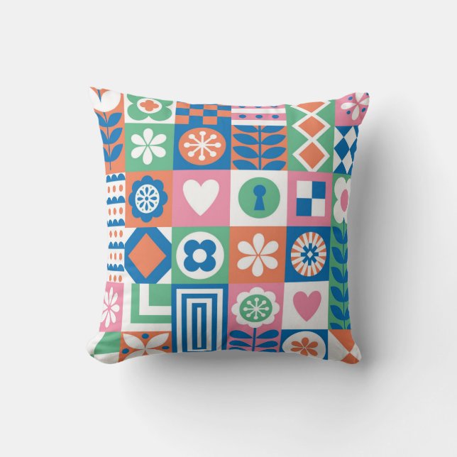 Coussin Floral Abstrait : Scandinave Folk Design. (Recto)