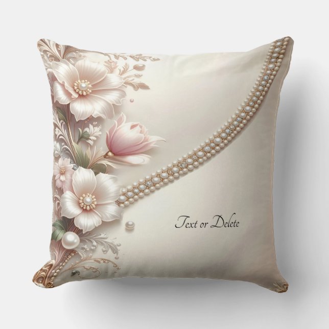 Coussin Floral and Pearl Embellishments Throw Pillow (Recto)