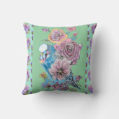 Coussin floral aquarelle Budgie Budgerigar Rose (Verso)