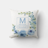 Coussin Floral Bébé Bleu Statistiques de naissance Nouveau (Recto)