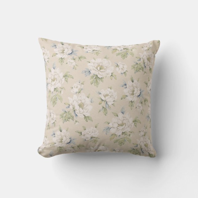 Coussin floral beige vintage (Recto)