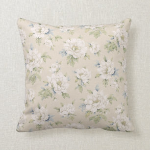 Coussin floral beige vintage