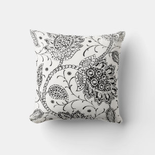 Coussin floral blanc et noir d'accent de Toile