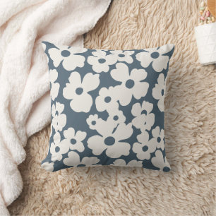 Coussin Floral Blanc Fleurit Moderne Rétro Décor Maison