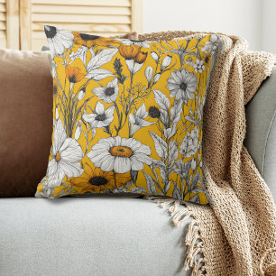 Coussin Floral blanc jaune or moderne