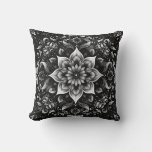 Coussin floral blanc noir complexe