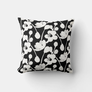 Coussin Floral blanc noir moderne
