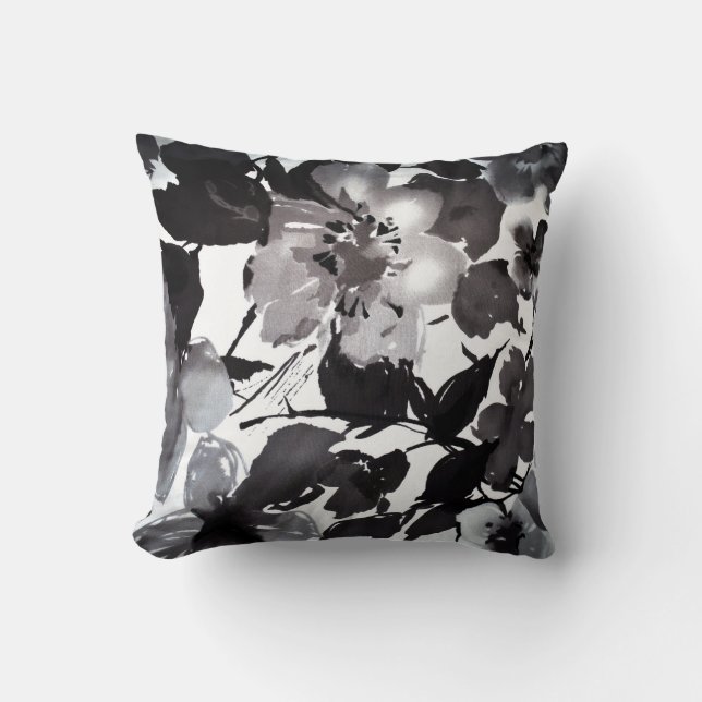 Coussin Floral blanc noir vintage moderne d'aquarelle (Recto)