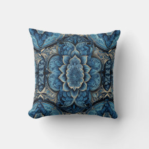 Coussin Floral bleu Abstrait et argenté